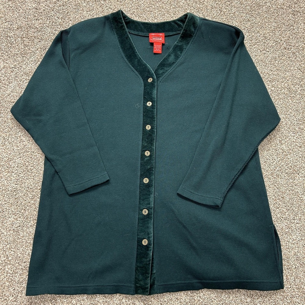 Venezia Jeans Cardigan Sweater Womens 18/20 Green V Neck Thermal Knit Plus
